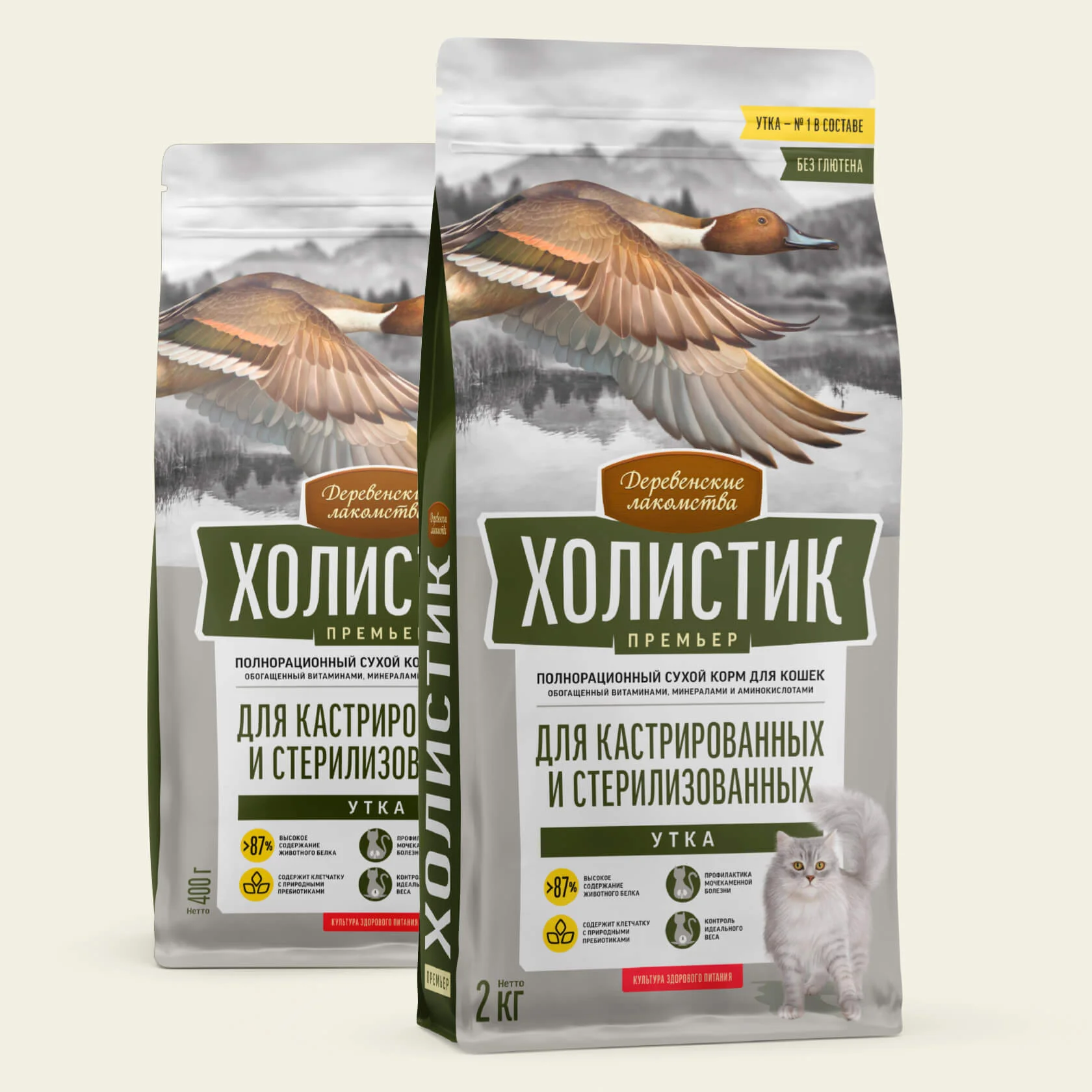 Сухой корм для стерилизованных и кастрированных кошек, утка